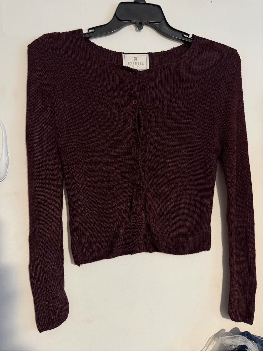Express Women's Deep Burgundy Cropped Button Cardigan